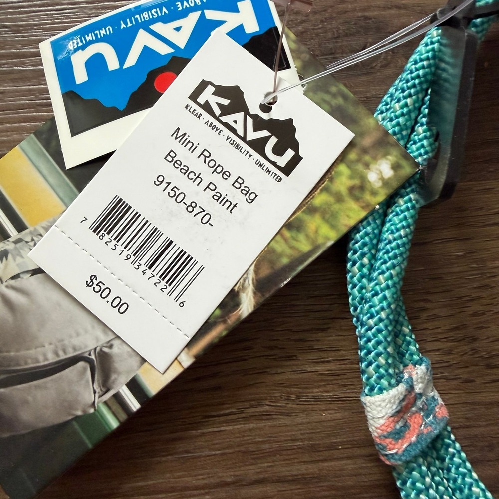 Kavu Mini Rope Bag Beach Paint Teal Coral Geometric Sling Backpack 9150-870- NEW - Picture 2 of 2